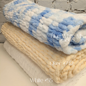 Oker, mix blue, white baby blanket