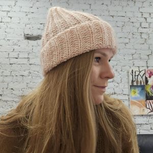 Rozā merīnvilnas cepure ar zīdu - Image 3